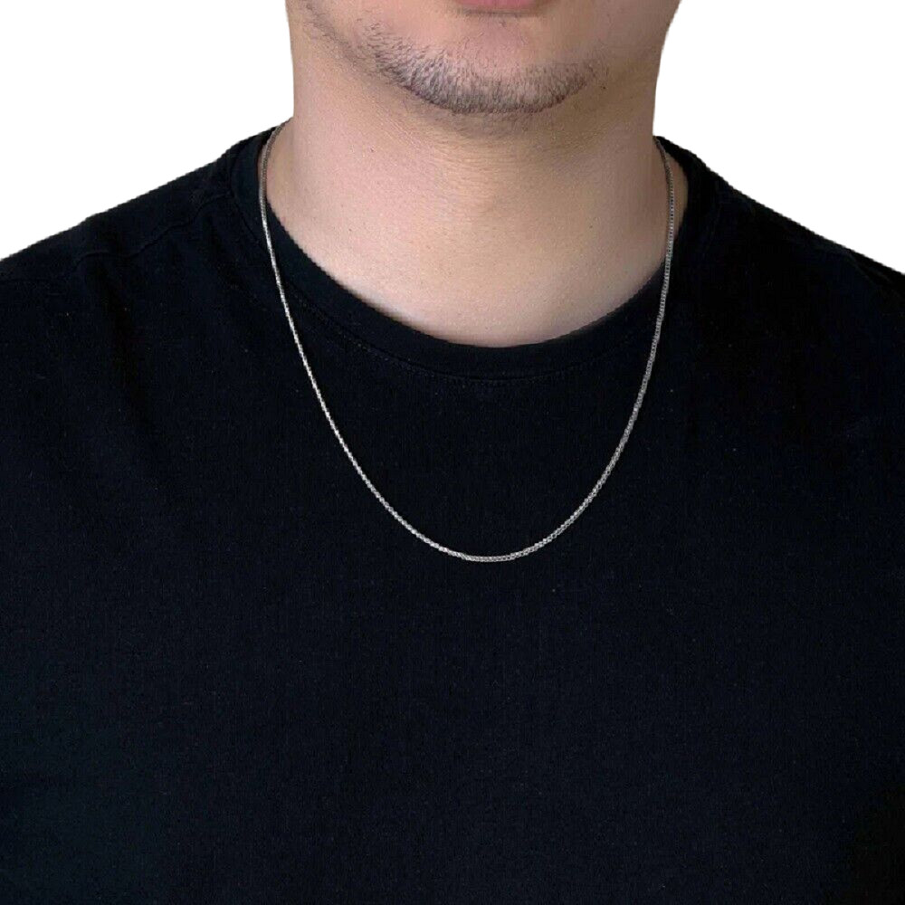 Sterling Silver Rhodium Finish 1.5mm Franco Chain Necklace, Made in Italy