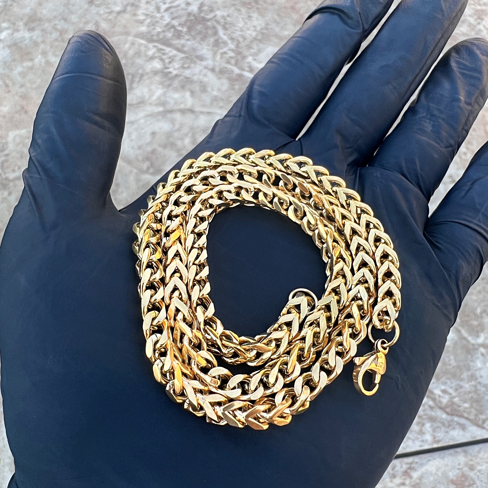 18K Gold Plated Stainless Steel Franco Chain Foxtail 20″-30″ Solid Necklace 5MM