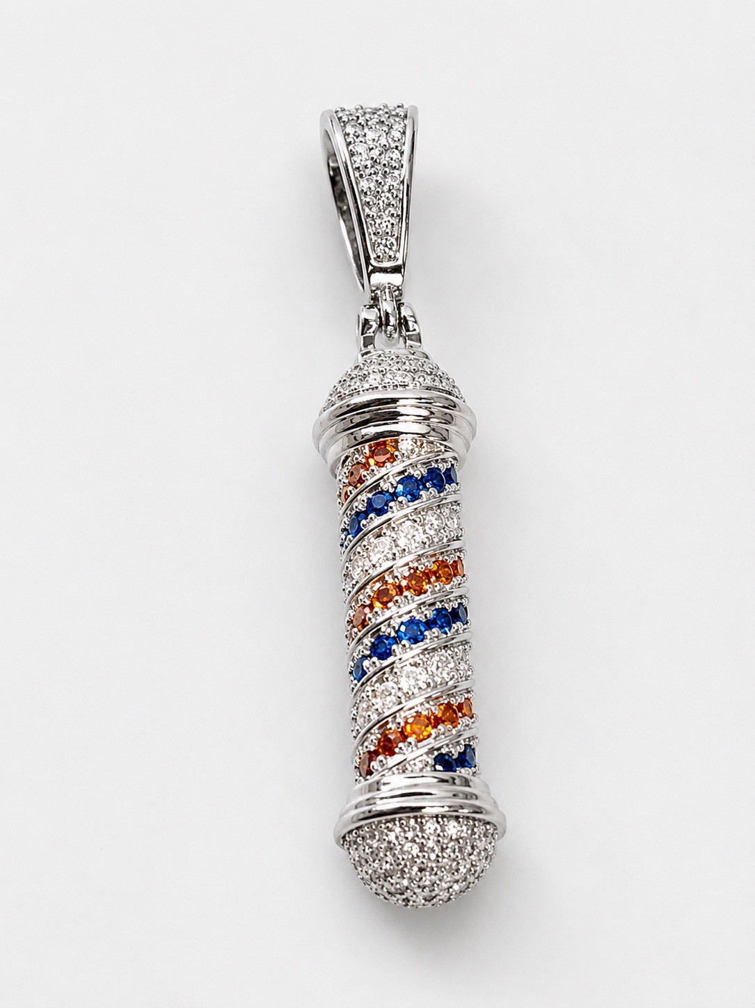 Silver Filled/Plated BARBER POLE Pendant With CZ’s ~ 10mm Bail ~ NEW W/O TAGS