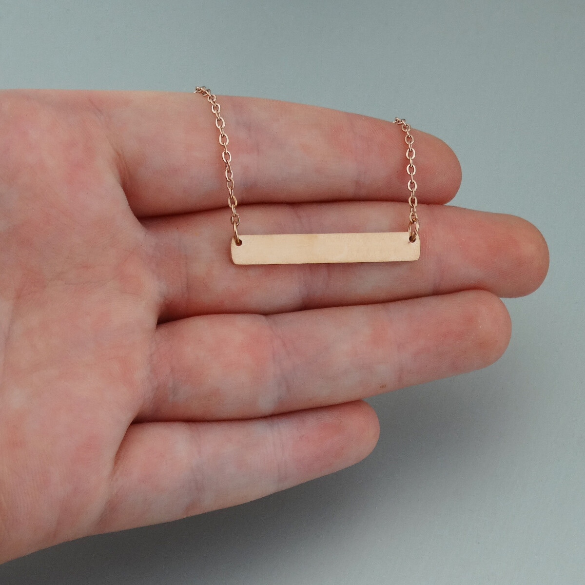 Rose Gold Stainless Steel Blank Bar Necklace – 18″ Chain Stamping Engraving