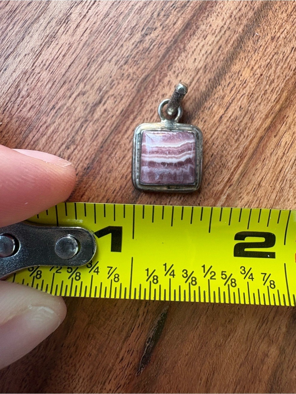 Vintage Sterling Silver pendant with Square Rhodochrosite Stone
