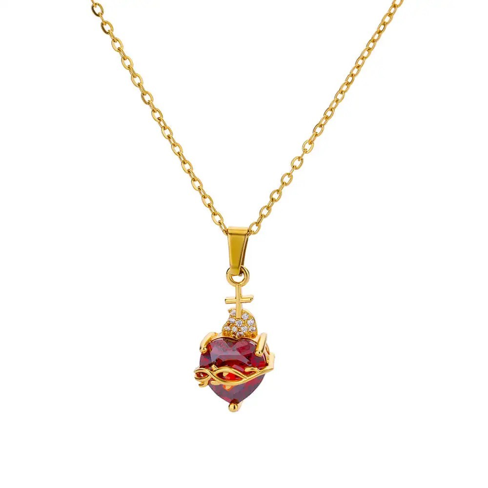 316L Stainless Steel Zircon Heart Cross Necklace for Women – Vintage Aesthetic