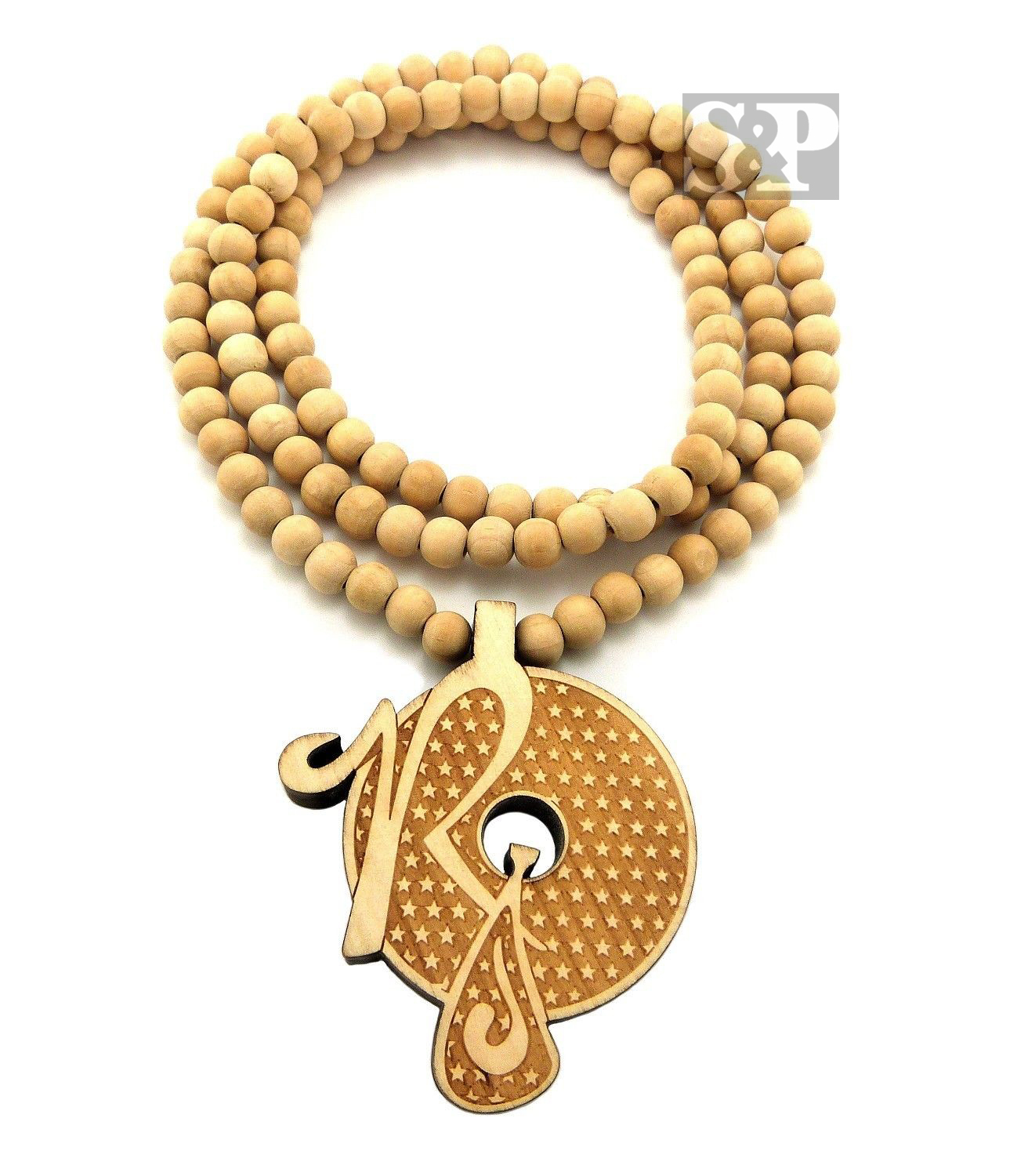 Celebrity Hip Hop Men ROCAFELLA Wood Pendant 8mm/36″ Wooden Bead Chain Necklace