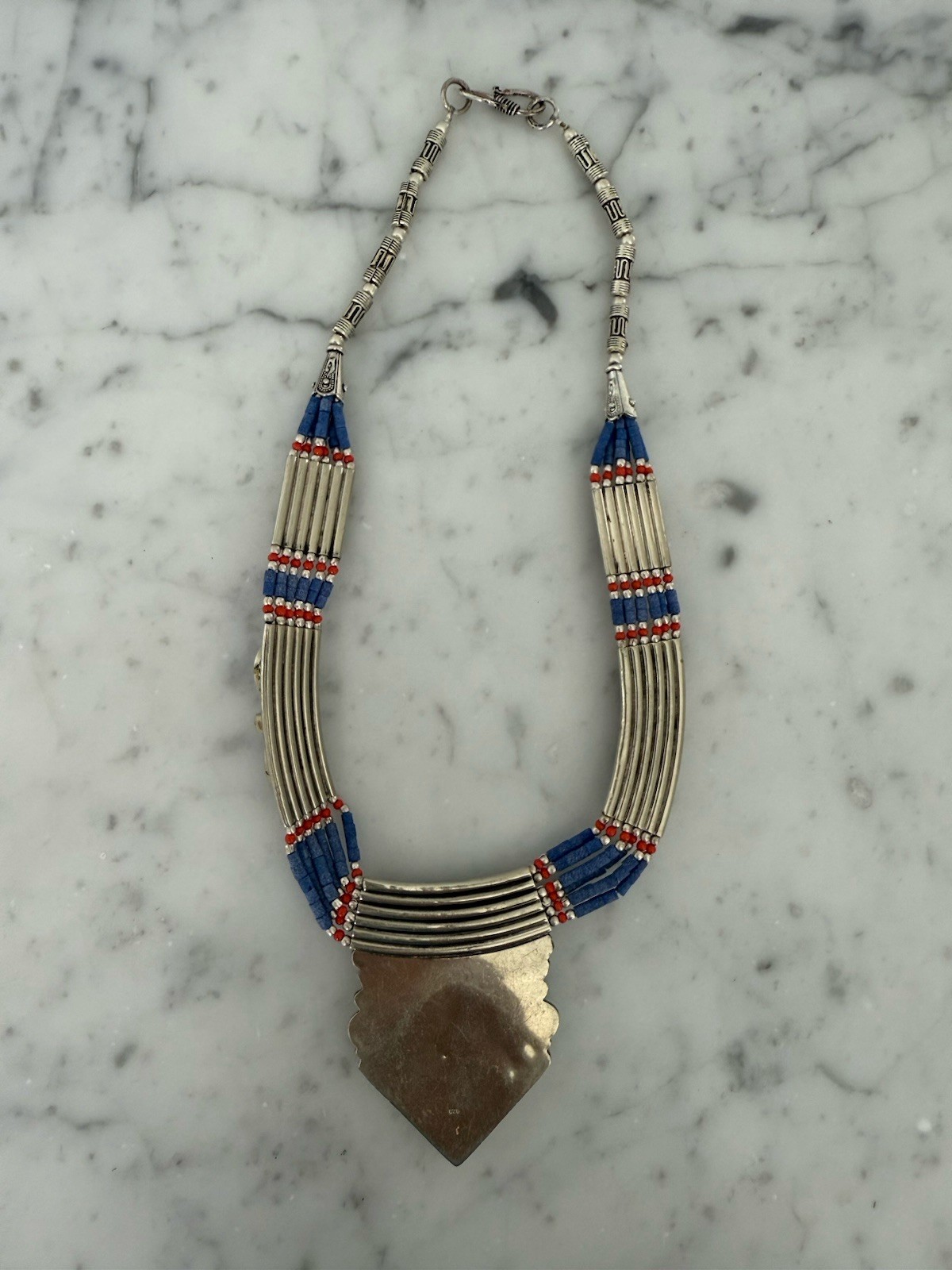 USA Seller Tibetan Style Ornate Tibetan Silver lapis & Coral Necklace