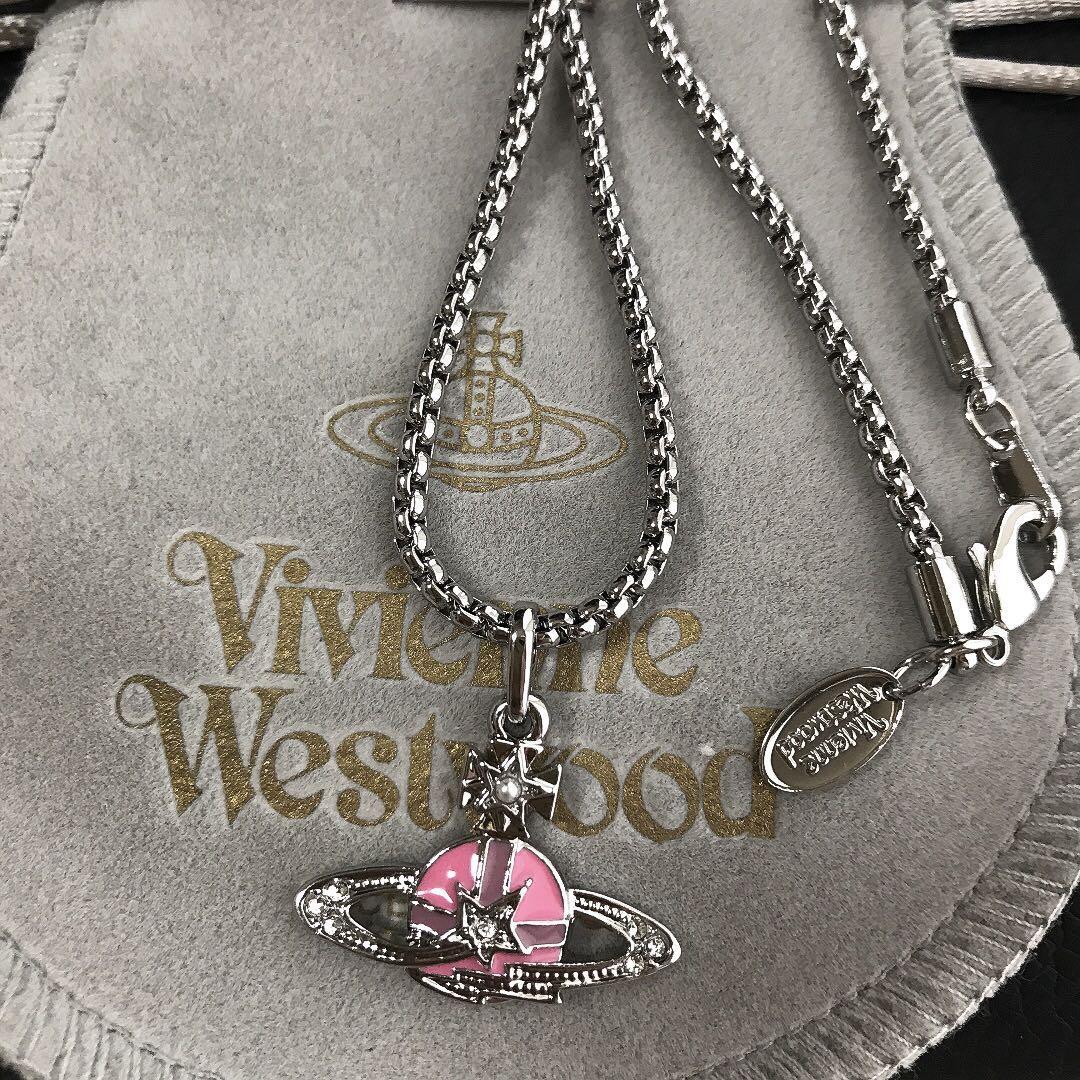 Vivienne Westwood Necklace Shooting Star Orb Silver Pink NO BOX