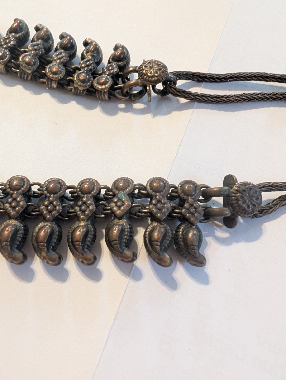 Vintage Indian Bronze Fringed Collar Necklace with Flower Detail Choker BOHO