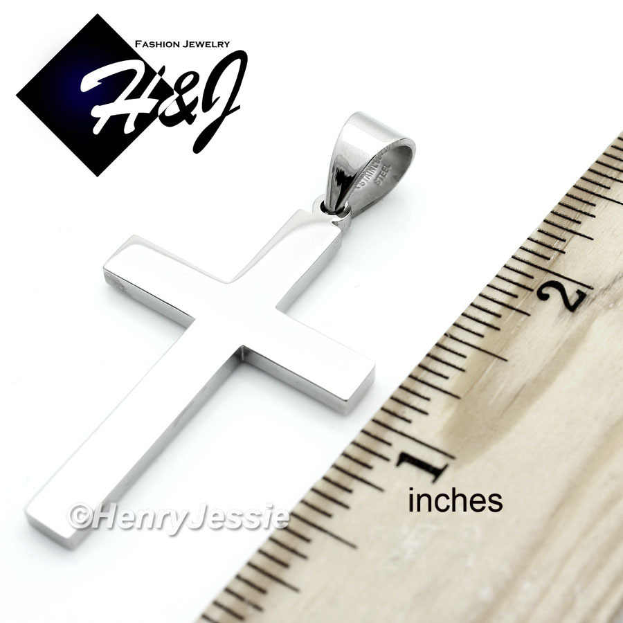 18-40″MEN Stainless Steel 4/5/6/7mm Silver Curb Necklace Plain Cross Pendant*P64