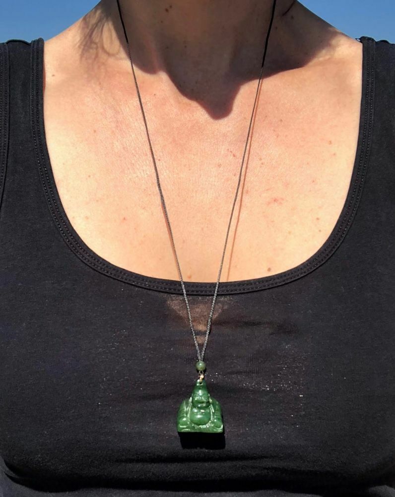 19mm Genuine Natural Nephrite Jade Happy Buddha Pendant Necklace On Cord