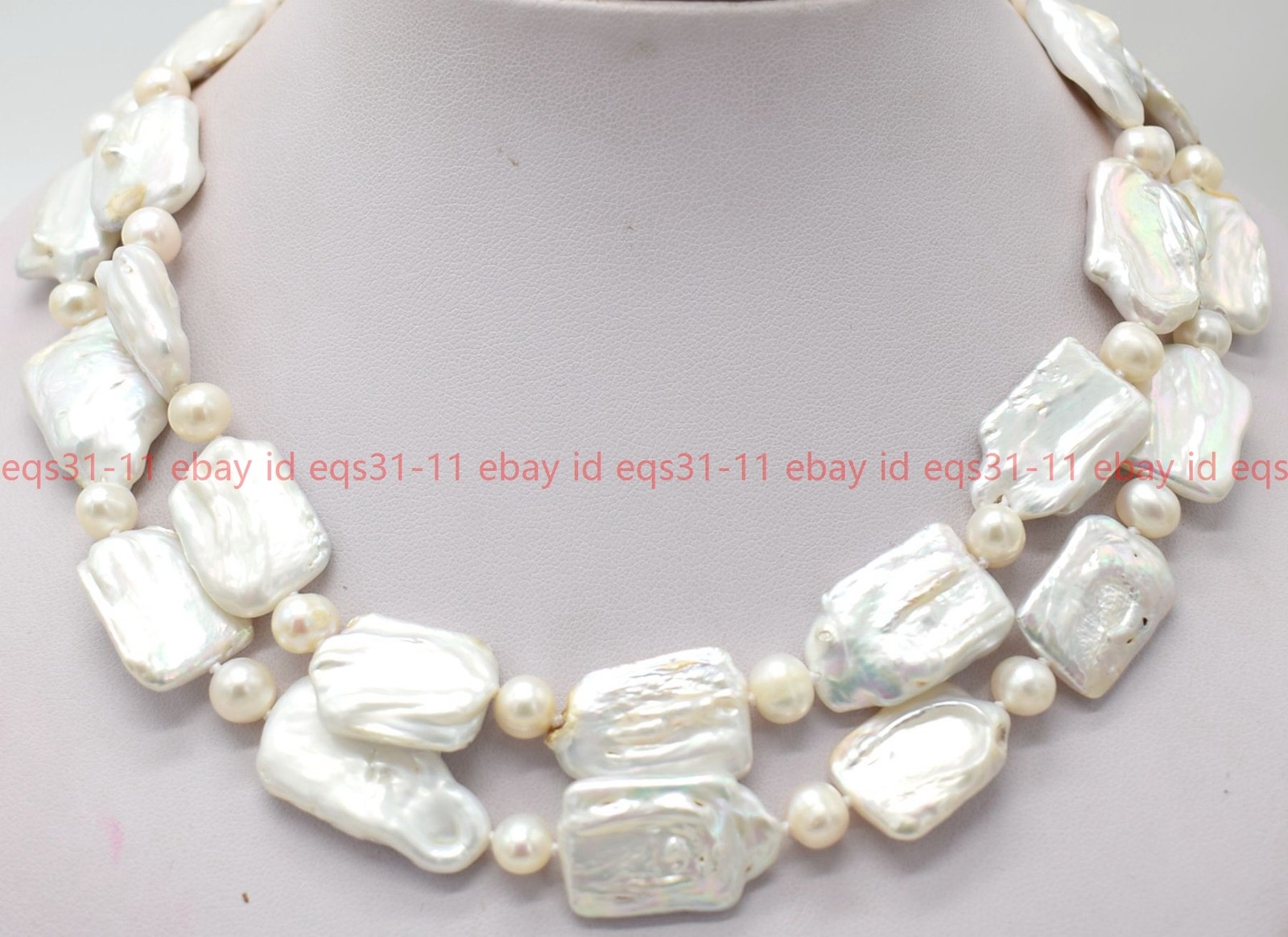 15x20mm Square & 7-8mm Round White Natural Freshwater Pearl Necklace 18-36″