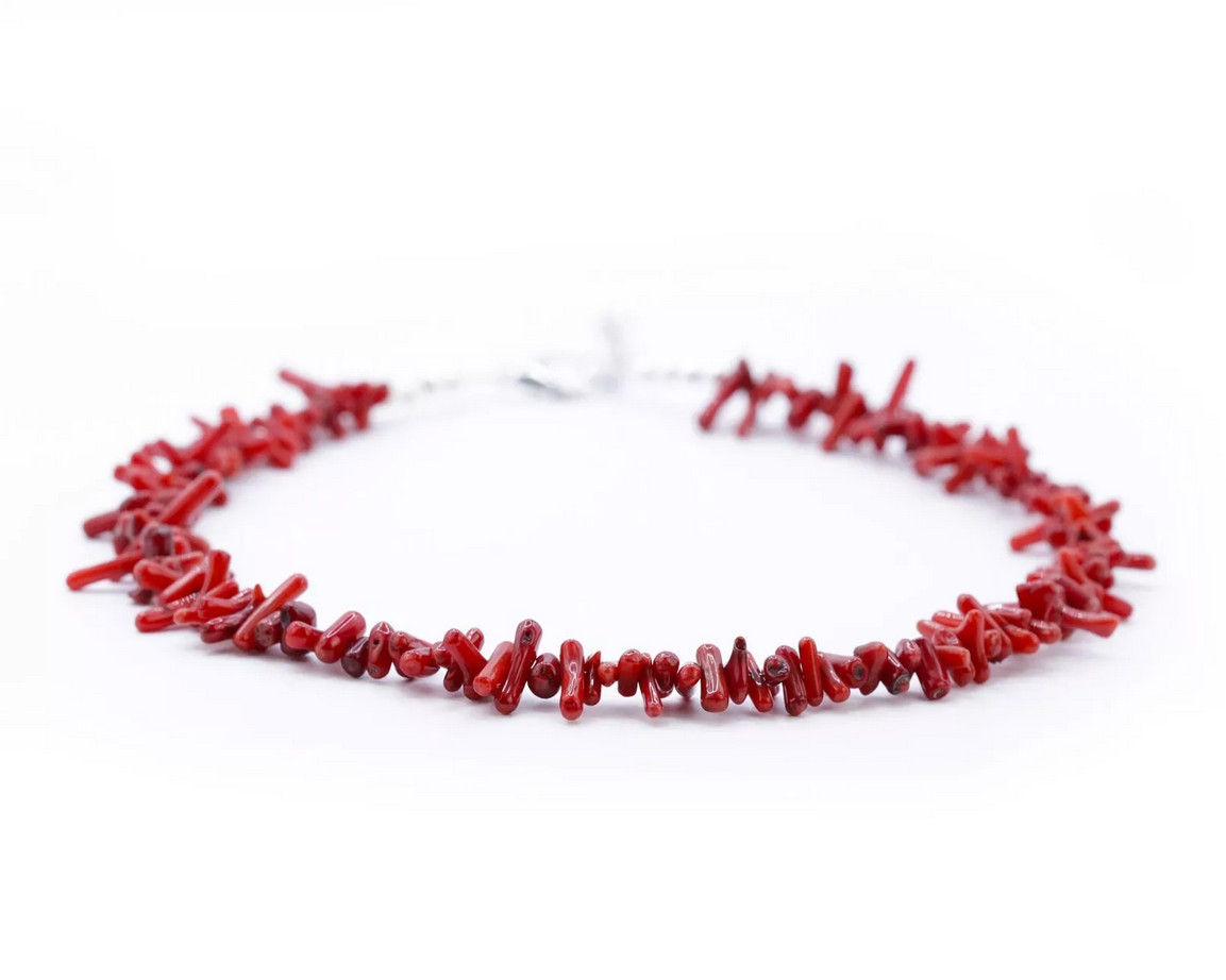 3-10mm Red Coral Chips Necklace, Red Gemstone Necklace, Natural Coral Choker