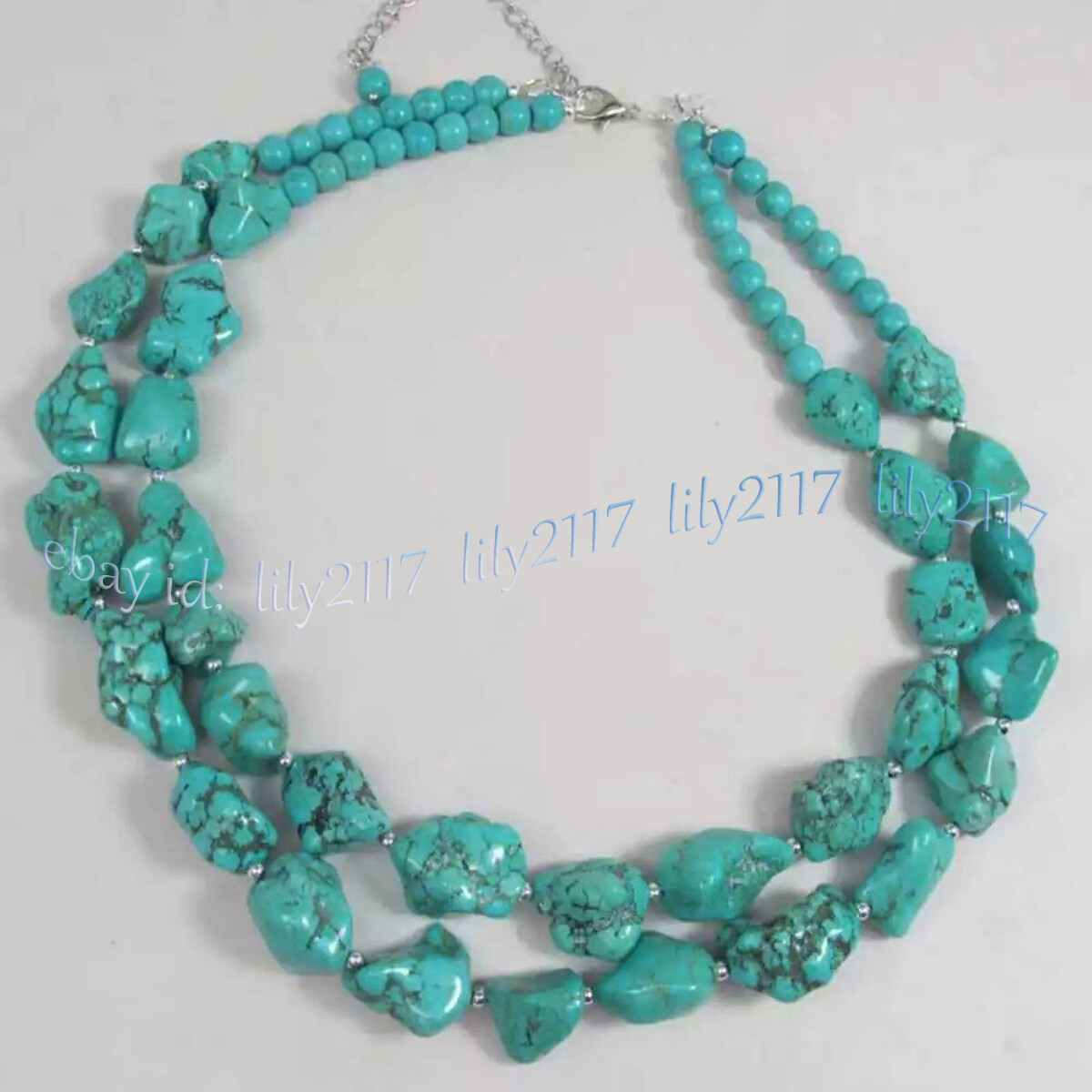 2 Strands Natural Turquoise Chunky Nugget Irregular Gems Necklace Earrings Set