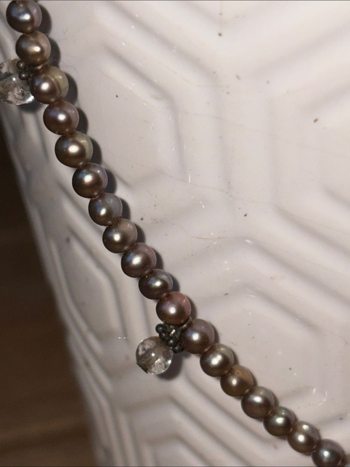 Delicate Gray Pearl Beaded Necklace with Crystal Drops