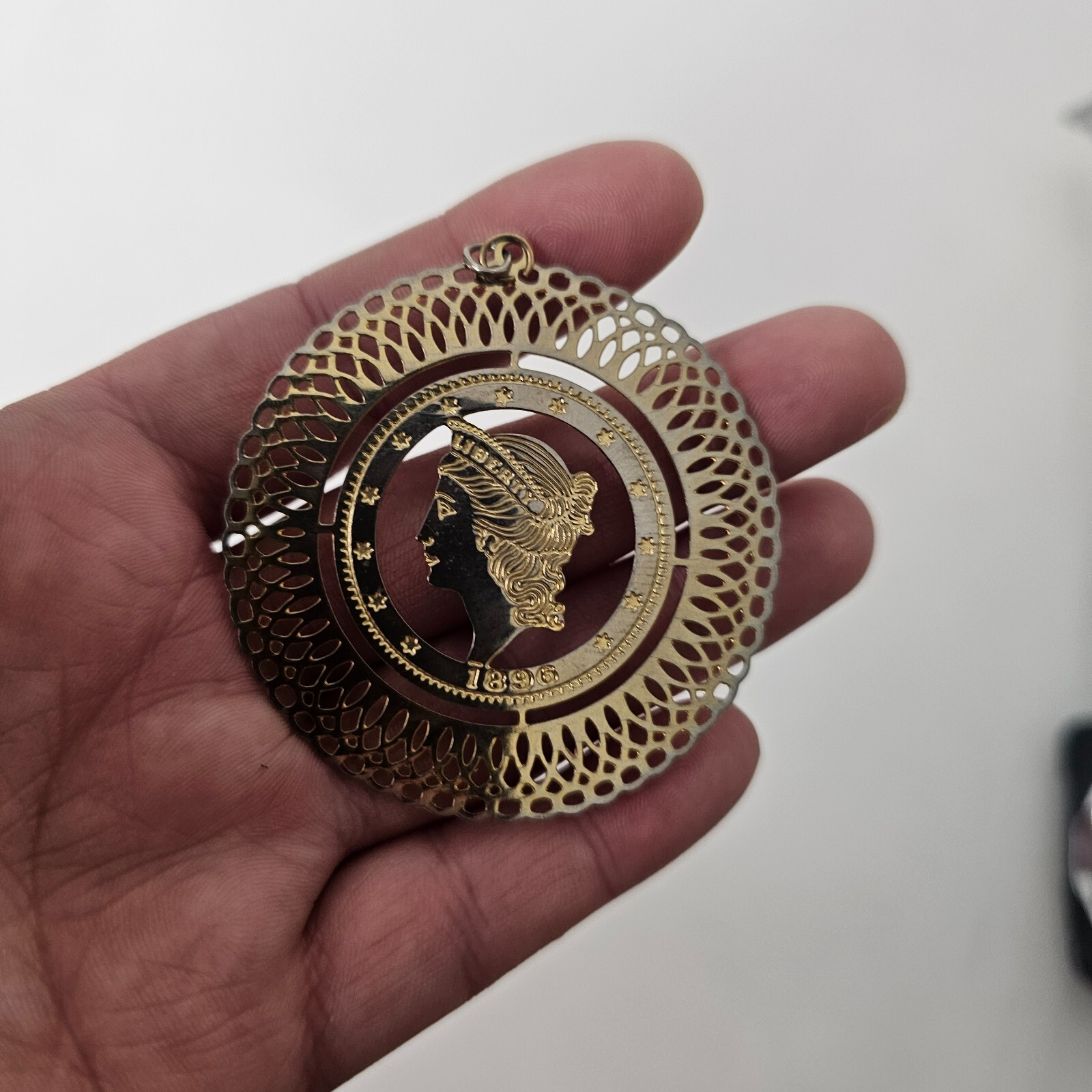 Gold Tone Liberty Head Circle Pendant Medallion