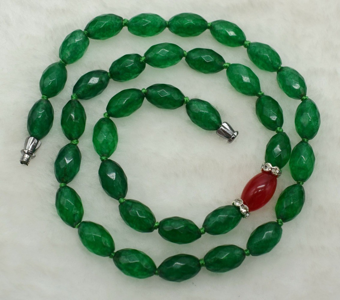 Brand New Natural Beauty 8x10mm Faceted Green Jade Necklace 16-36 Inches