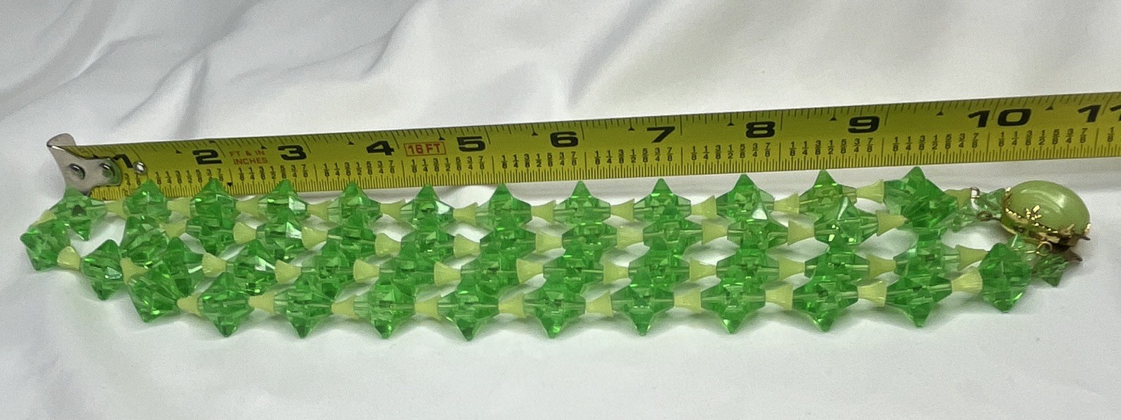 West Germany Green Plastic Beaded Necklace~Signed~ 10 inches Two-Strand