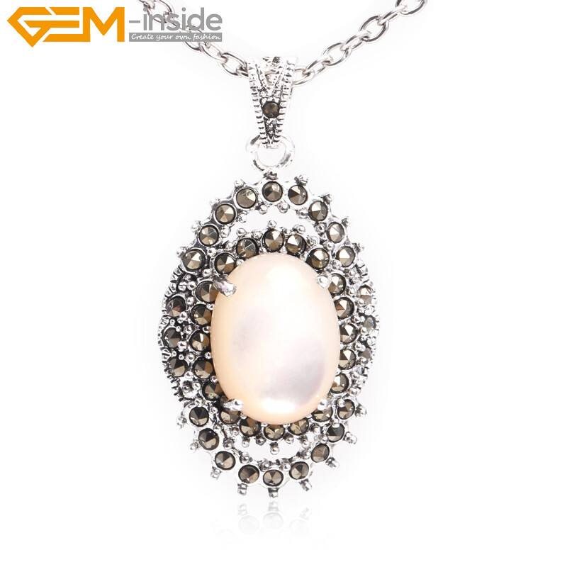 Oval Marcasite Tibetan Silver Crystal Coral jade Jewelry Pendant Necklace Dyed
