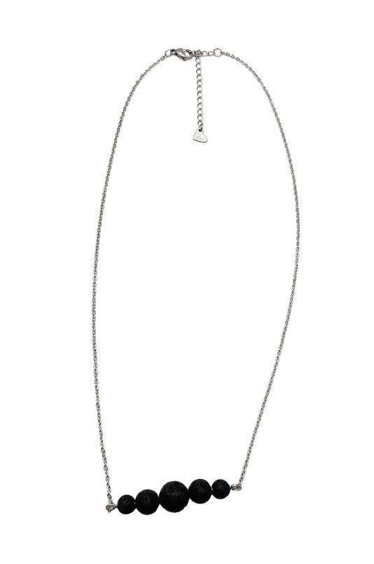 Black Round Nature Lava Rock Graduated Beads Aromatherapy Pendant Necklace 20″