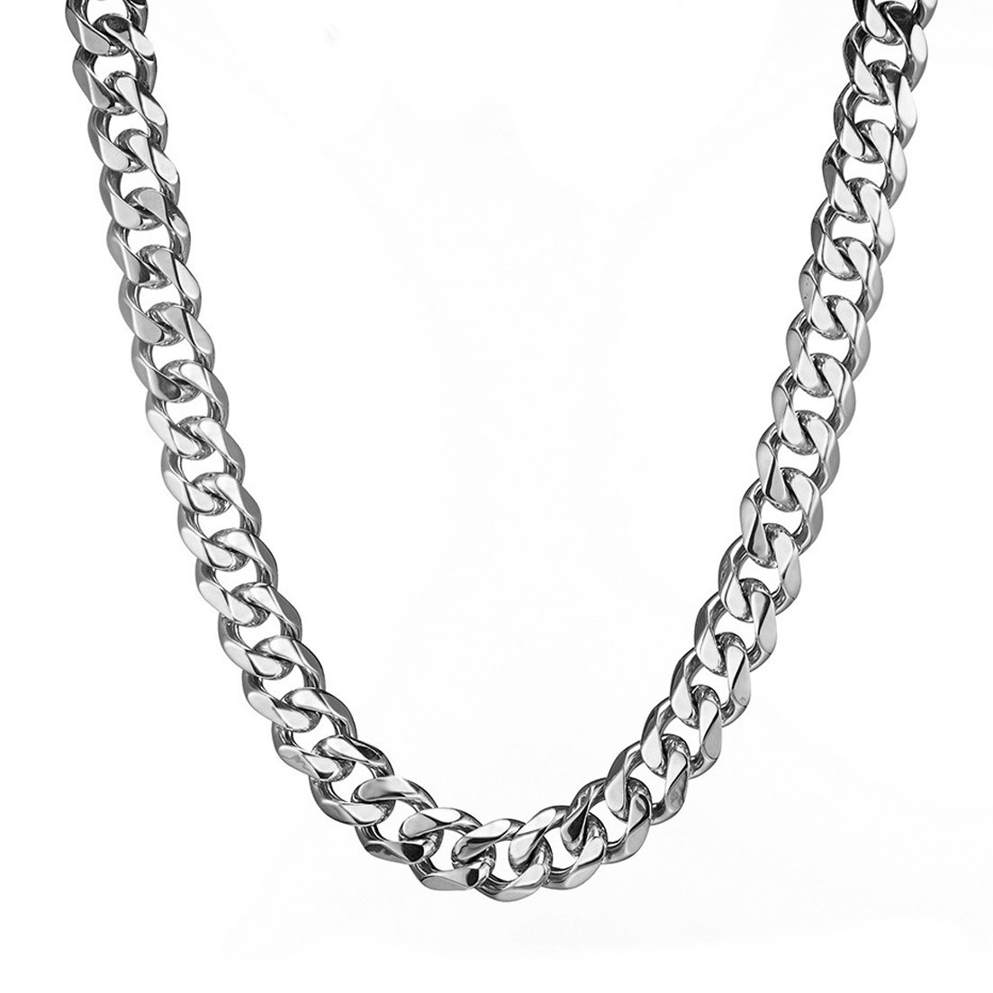 8″-40″ Top 316L Stainless Steel Heavy Link Silver Curb Cuban Chain Men Necklace