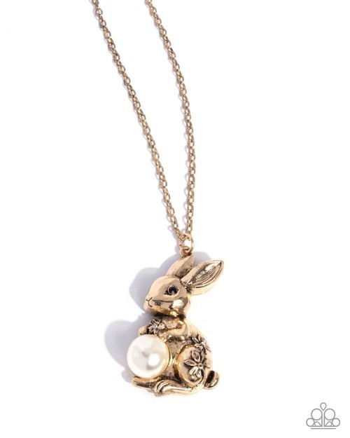 Paparazzi Jewelry Medium Necklace Easter Bunny Gold Necklace P2RE-GDXX-558XX