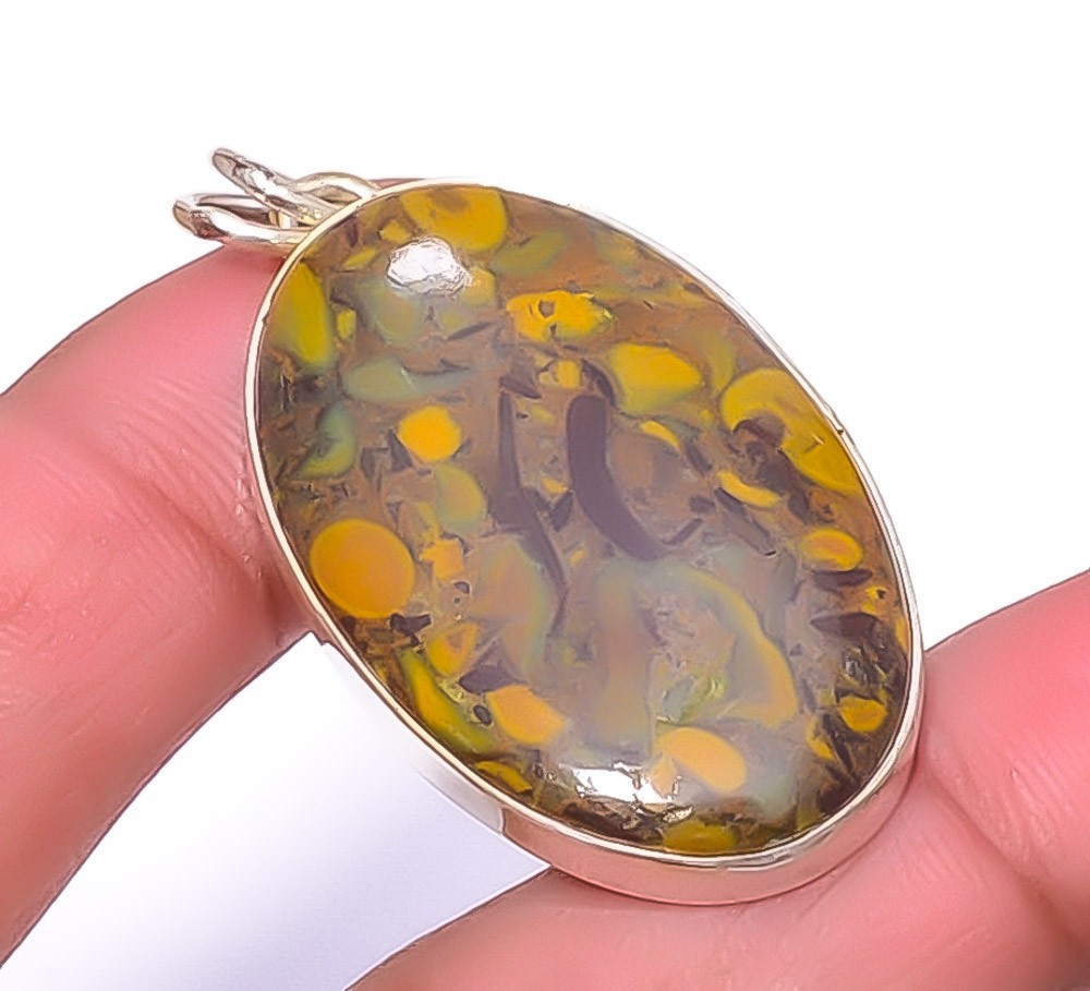 Rhyolite Jasper Handmade Gemstone 925 Sterling Silver Jewelry Pendant 1.76″ A392