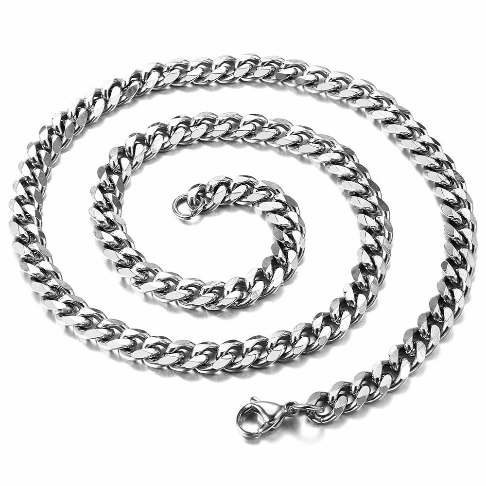 16″-30″ Stainless Steel Silver Chain Cuban Curb Men Women Necklace 3/5/7/9/11mm