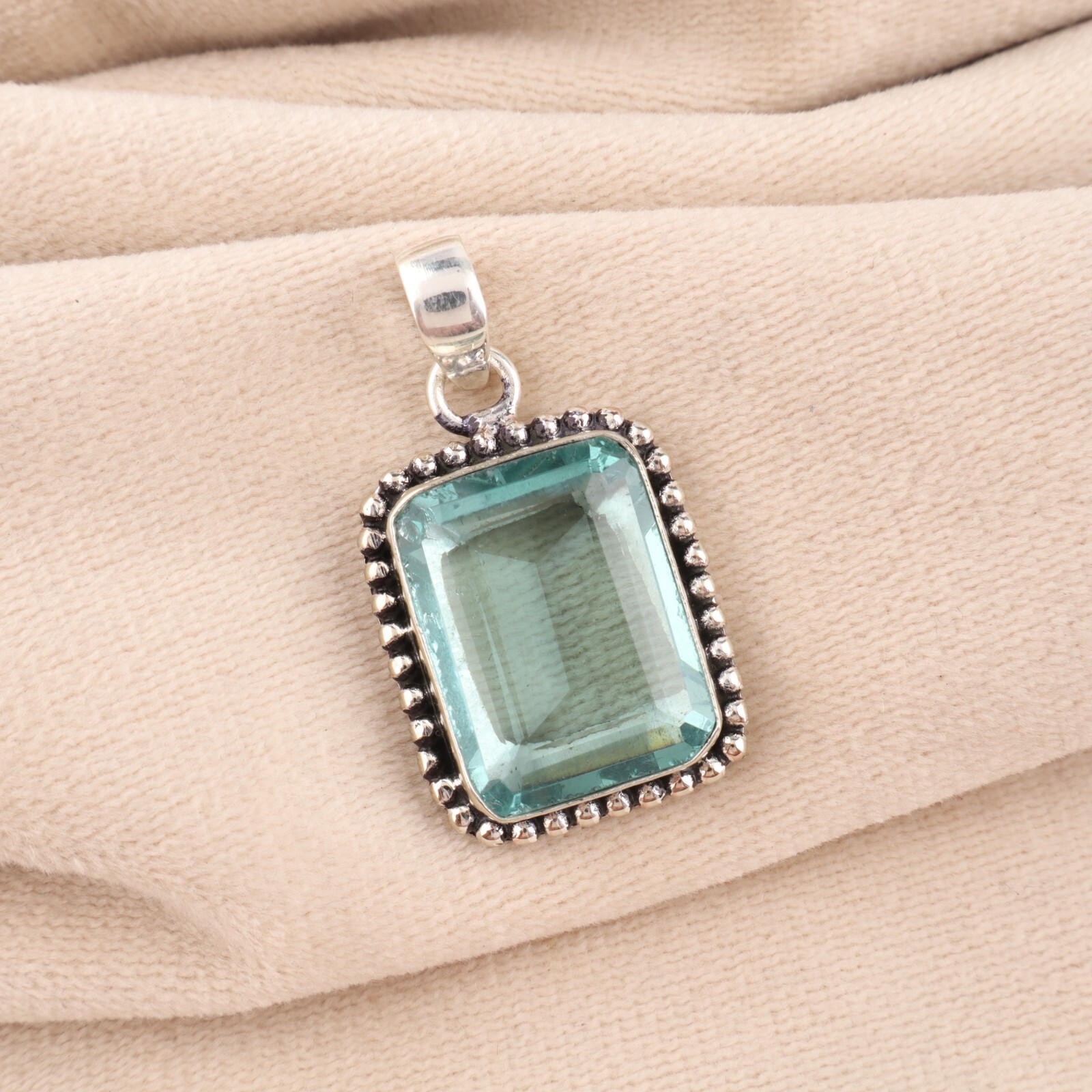 Birthday Gift For Her Aquamarine Gemstone Pendant 925 Sterling Silver Jewelry