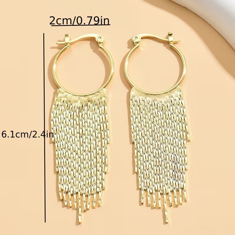 Fashion Golden Sparkling Tassel Dangle Earrings Copper Plated Jewelry Women New