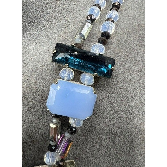 Rare Vtg J Crew Mixed Crystal Sea Glass Statement Necklace Asymmetric Iridescent