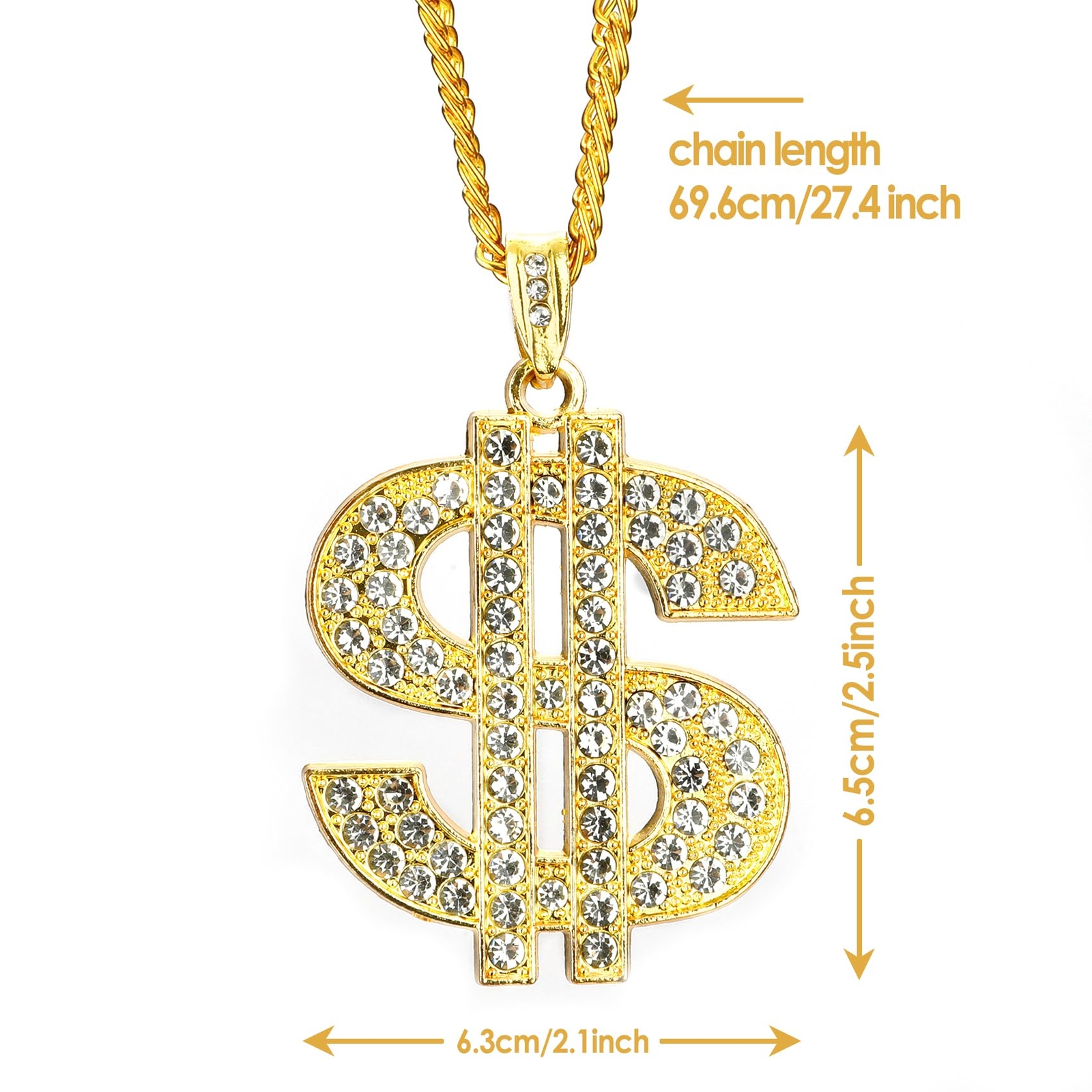 Hip Hop Gold Chain Fake Dollar Sign Pendant Necklace for 80’s 90’s Outfit