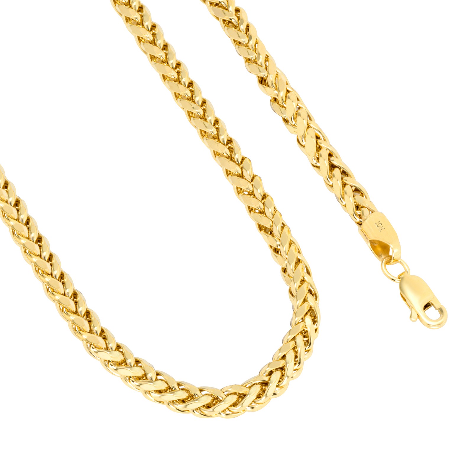 10K Yellow Gold 2.5mm-5mm Round Wheat Palm Franco Spiga Chain Necklace 16″- 30″