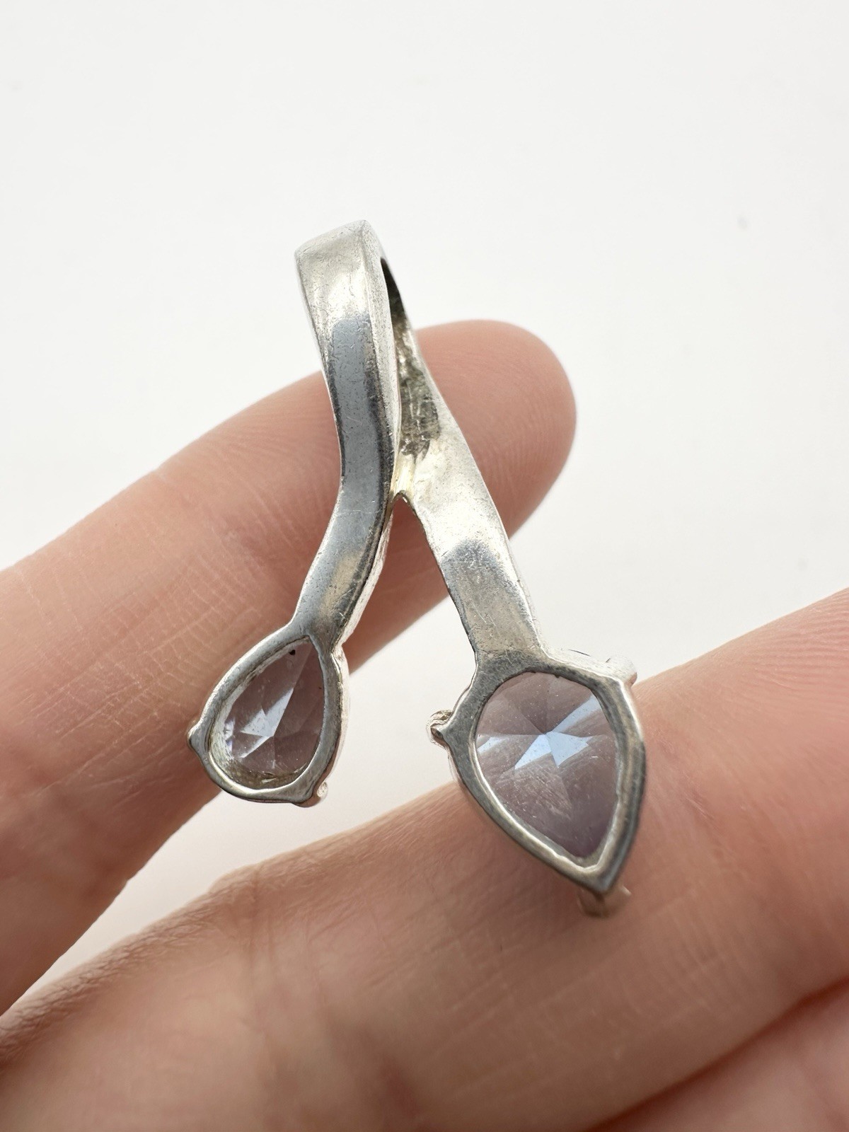 Silver Tone Trillion Cut Blue Stone Pendant