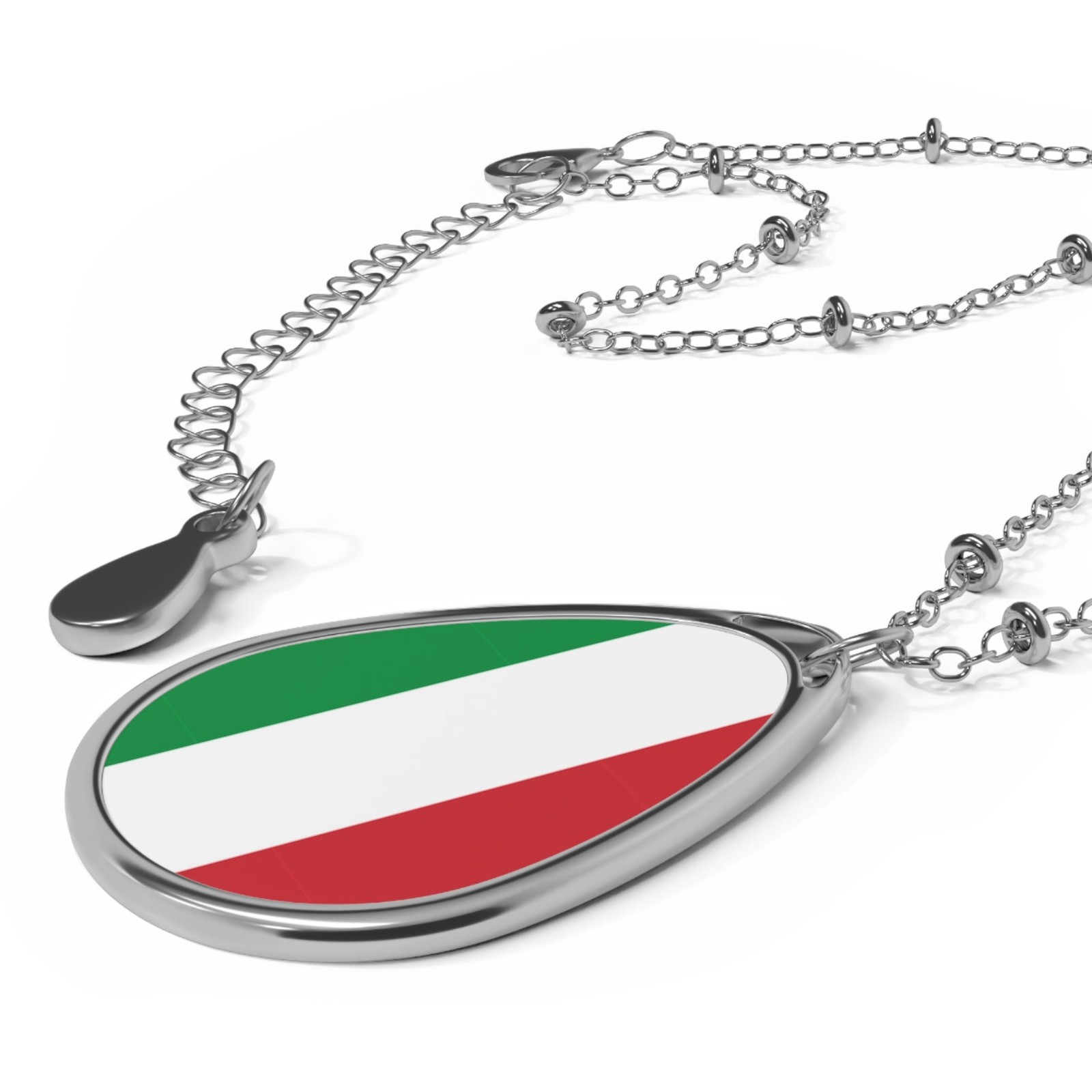 Italy Flag Oval Necklace – Italian Heritage Pendant – One Size / Silver