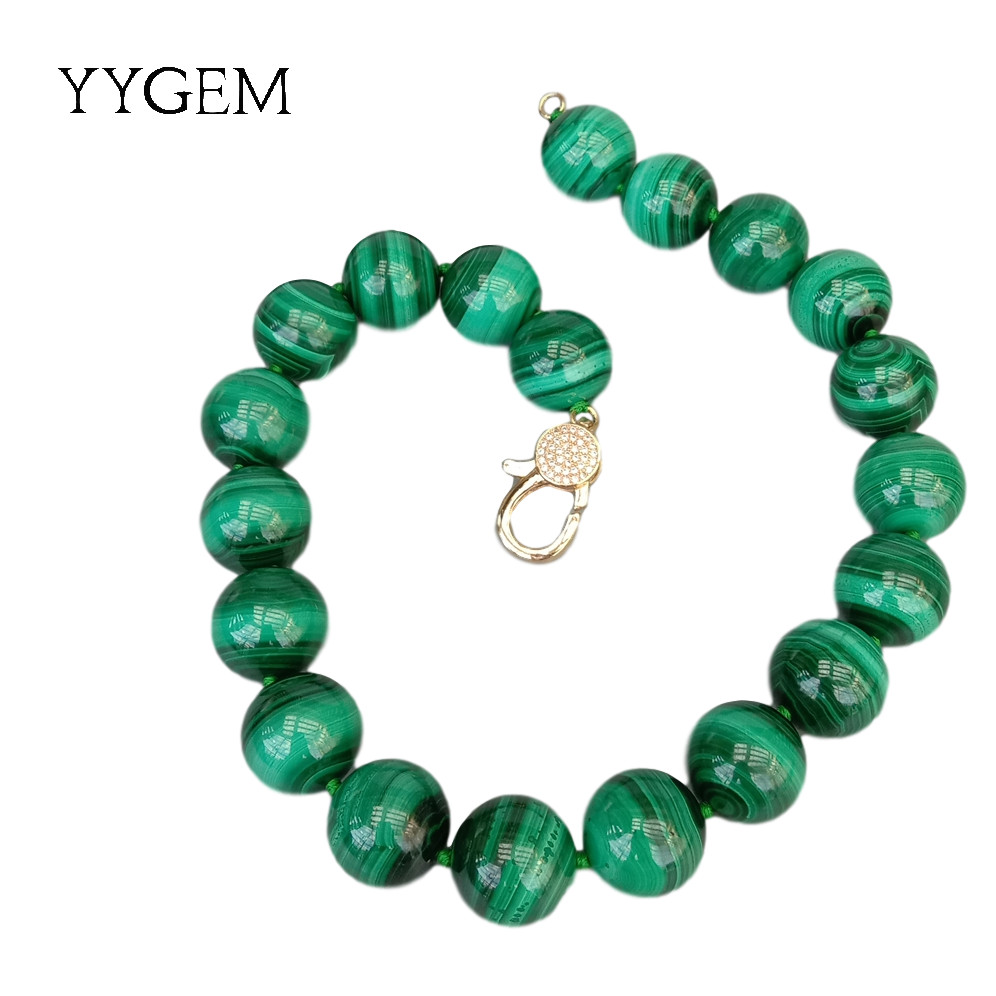 Natural AAA Grade 20mm Green Malachite Round Smooth Gemstone Necklace 46Cm