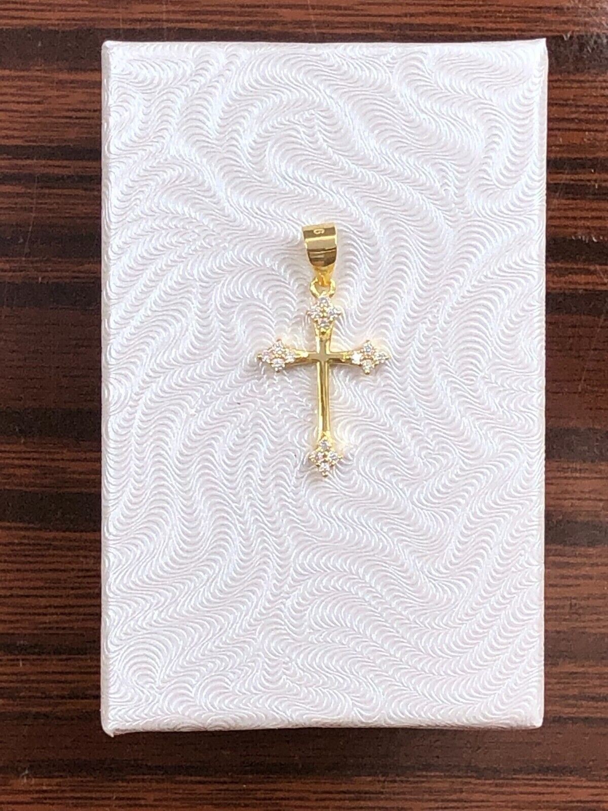 925 Sterling Silver CZ Gold Orthodox Cross Pendant Women 17mm(0.67″)/25mm Tiny