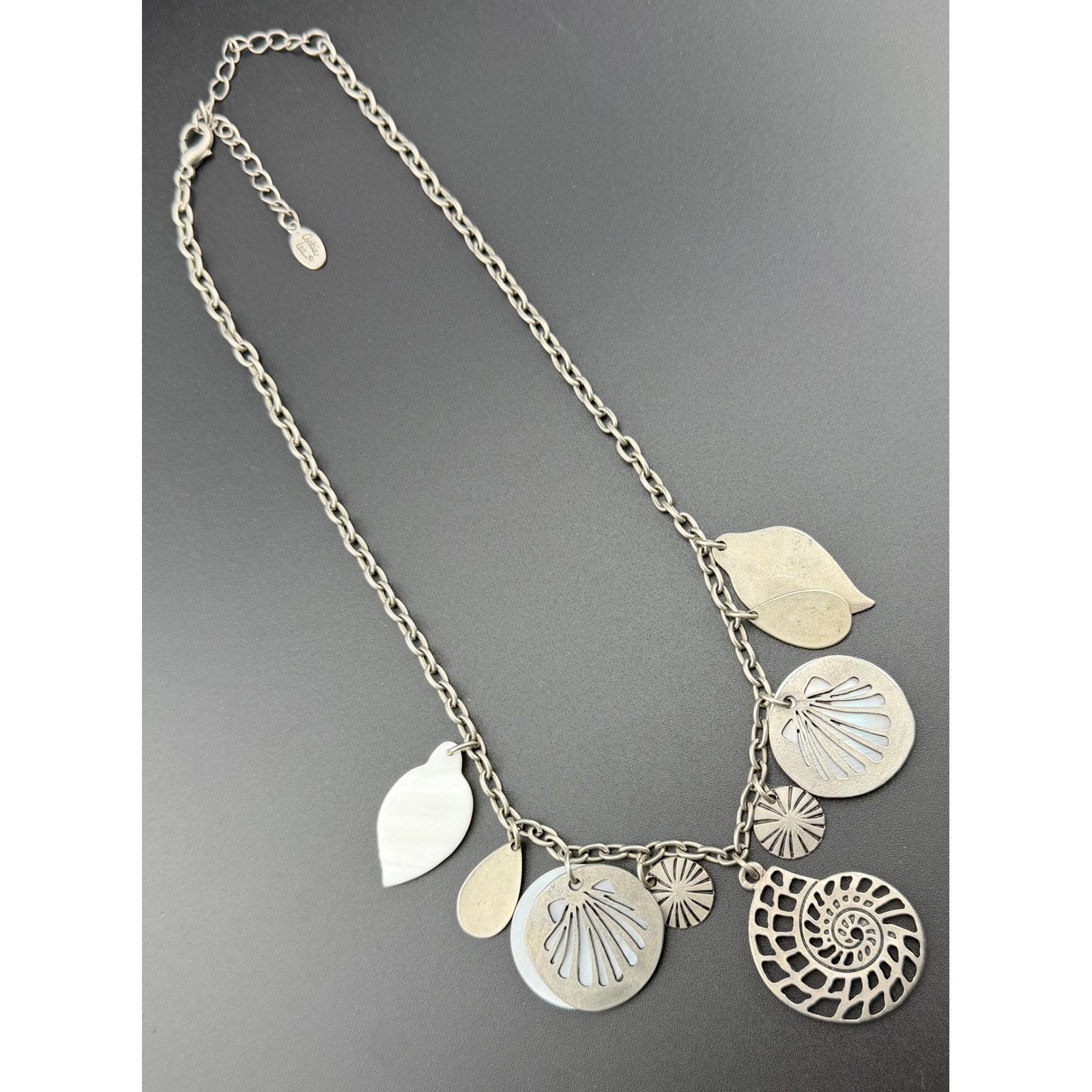 Cookie Lee Necklace Silver Tone Nautical Shell Ammonite Coastal Beach Statement
