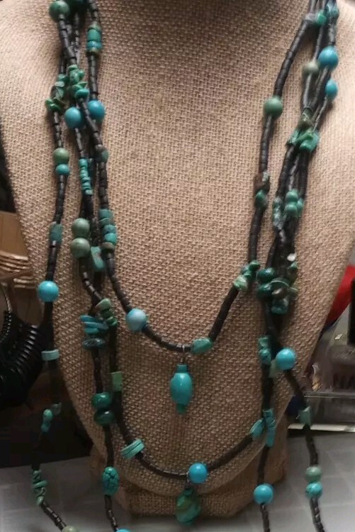 Av925 Marked Closure Hook Blue Rock,Stone Unknown Beaded Multistrand 16″necklace