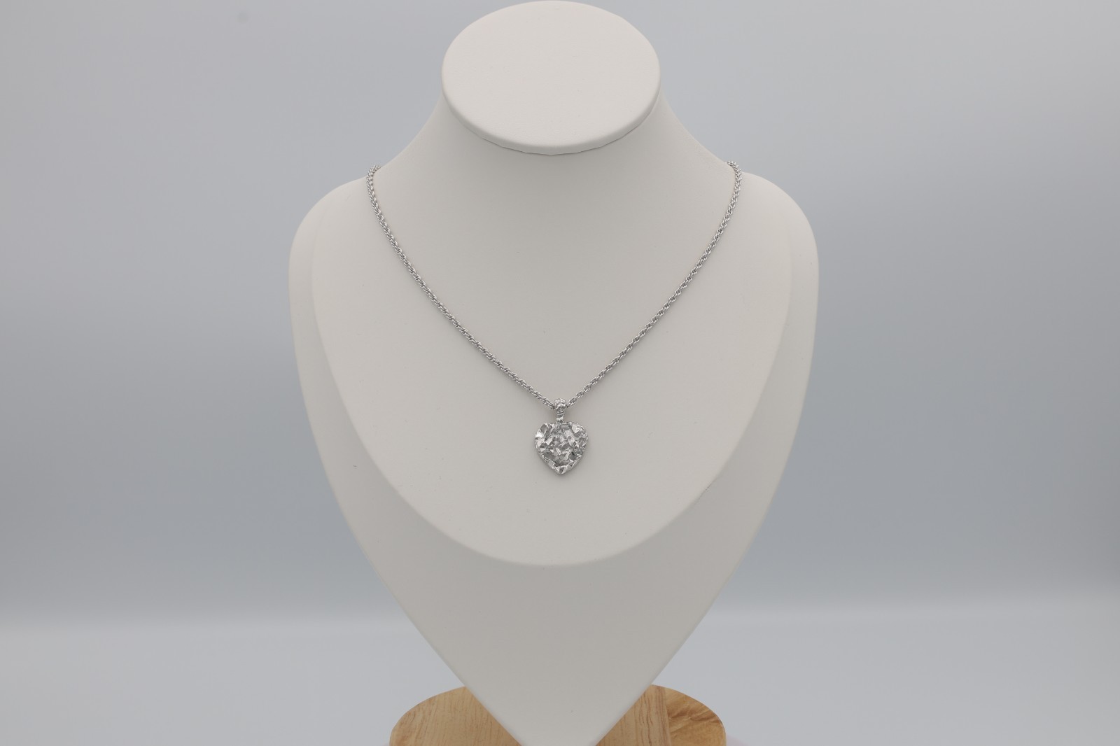 Silver Nugget Heart Necklace: 16mm Heart Pendant, 1mm Rope Chain for Women