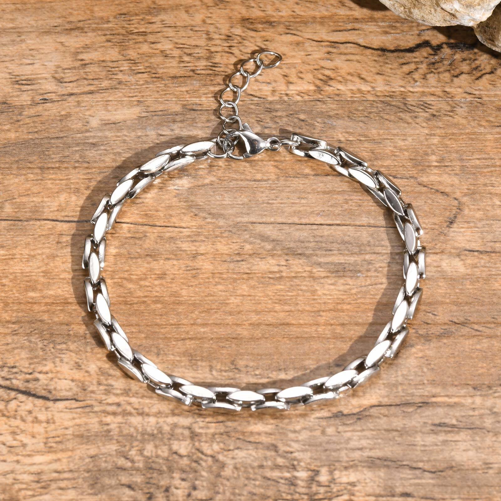 Stainless Steel Simple Plain Chain Strand Bracelet Couple Link Bracelet Classic