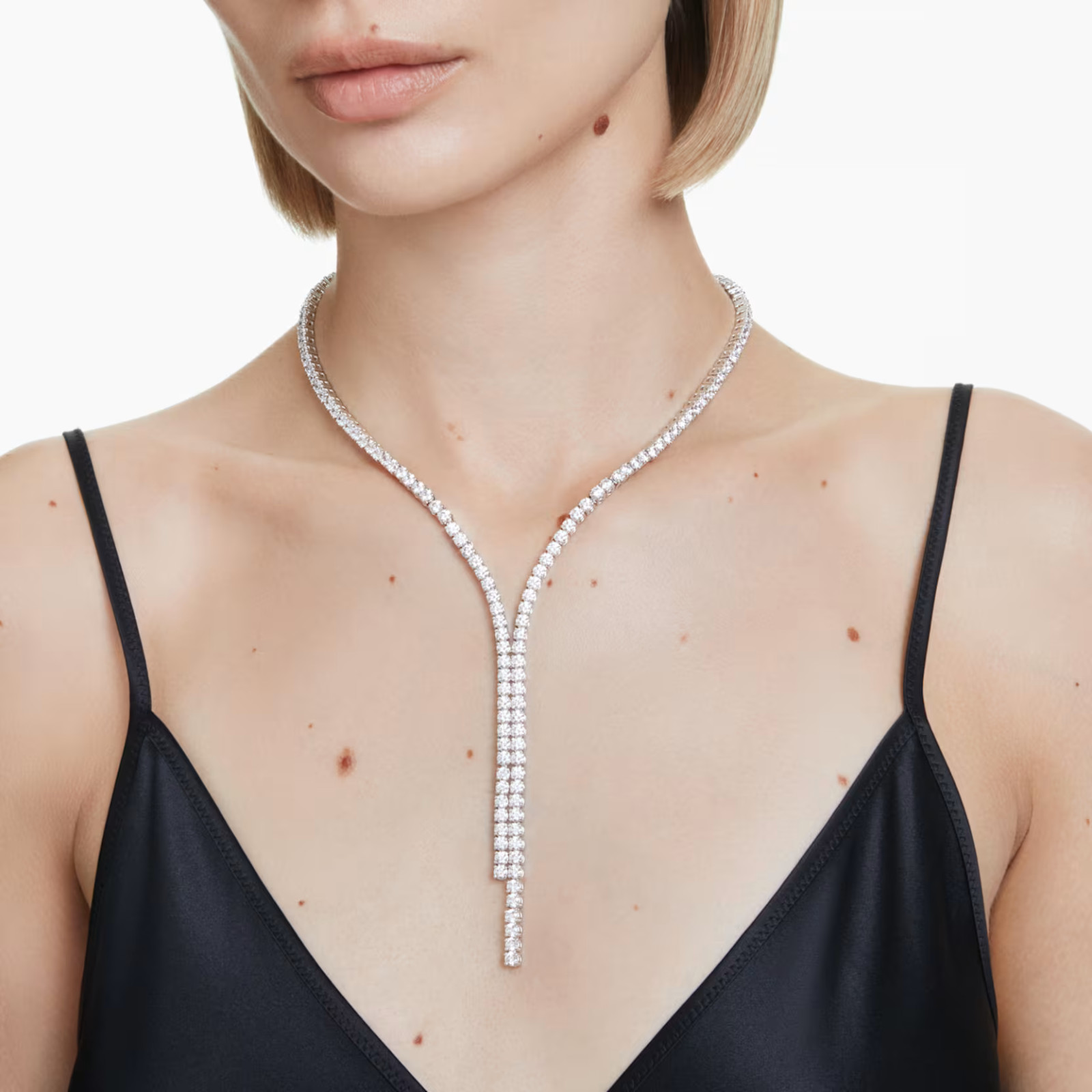 SWAROVSKI Matrix Y Necklace – White Round-Cut Zirconia, Rhodium Plated
