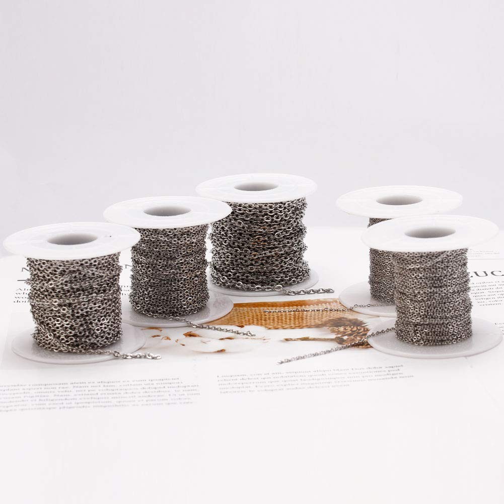 33 Feet Stainless Steel Flat Cable Chains Link Spool Bulk With 20 Lobster Clasps