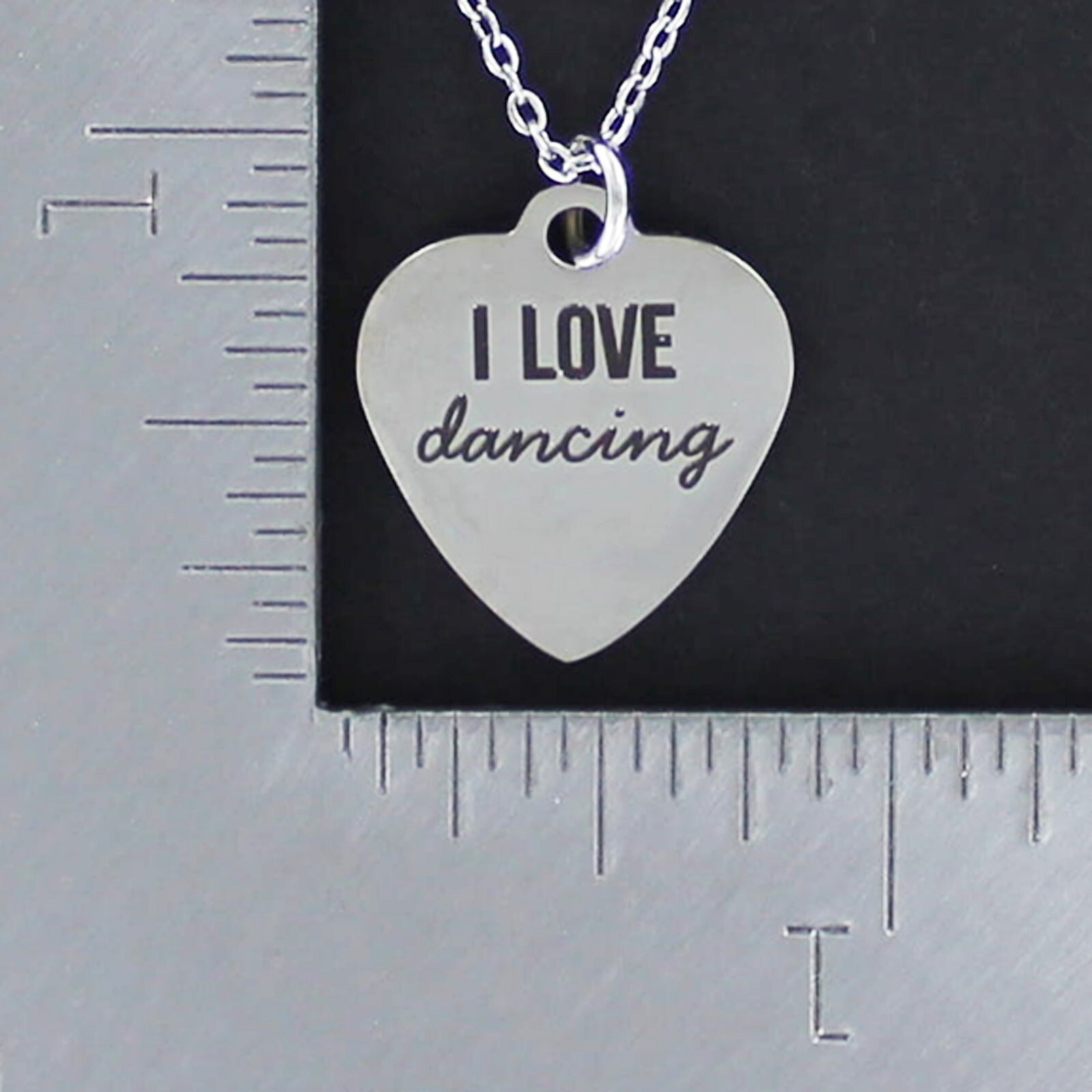 I Love Dancing Heart Necklace Engraved Stainless Steel Adjustable Chain Charm