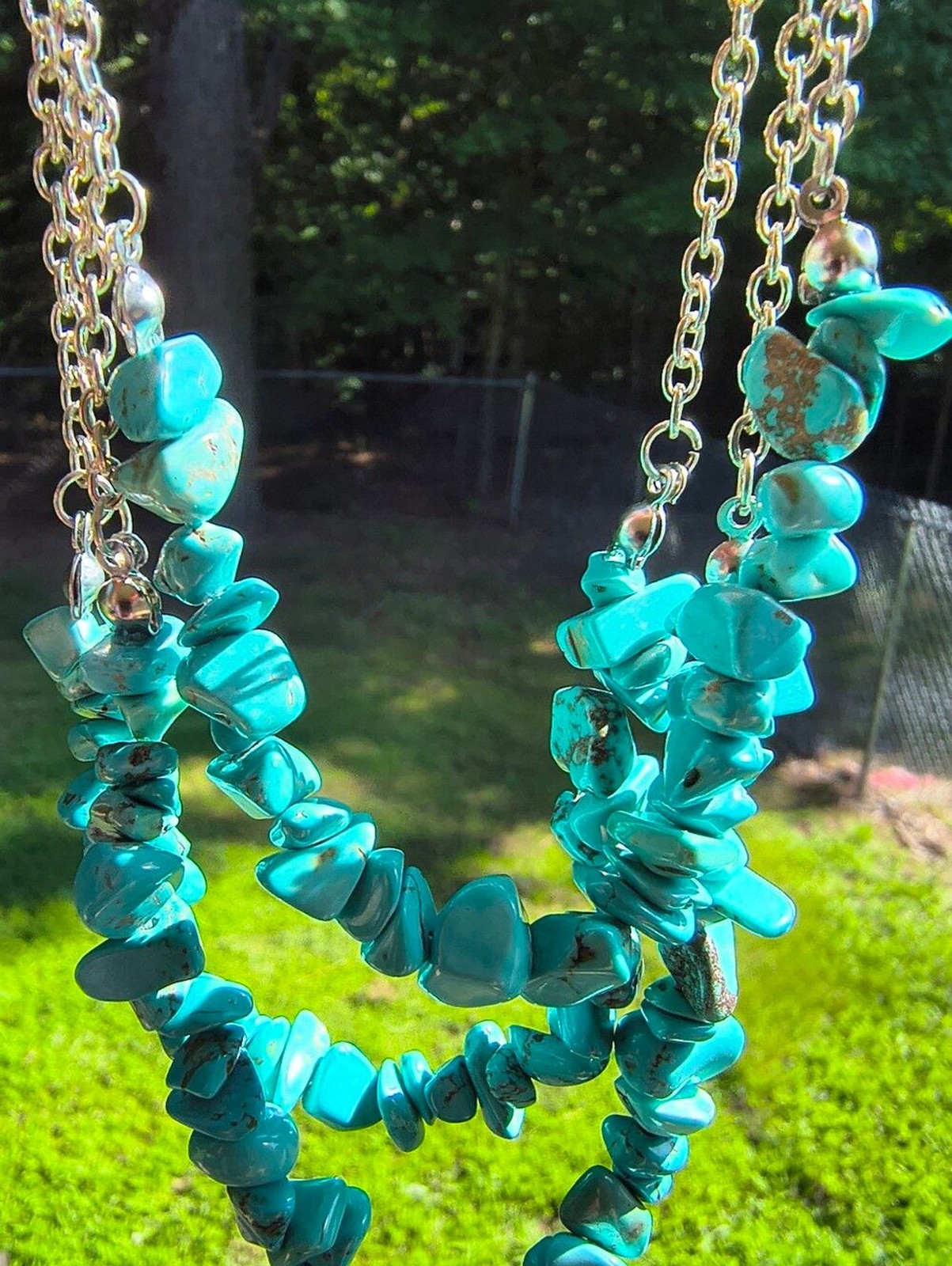 Stabilized Turquoise Chip Necklace Bracelet Set 15-18 In Southwestern Boho Style