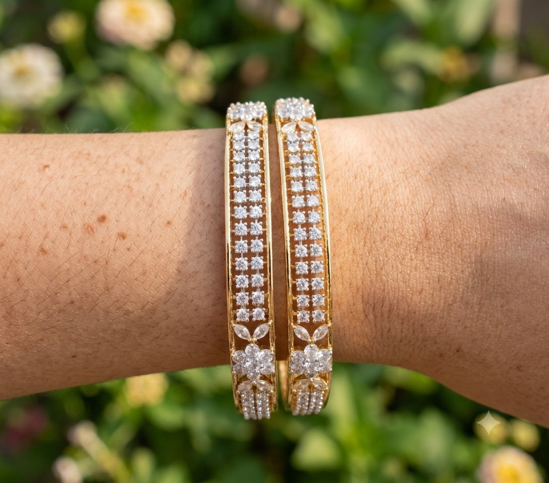 Anjum Elegant Floral Diamond Style Openable Bangles Roz Jewellers.