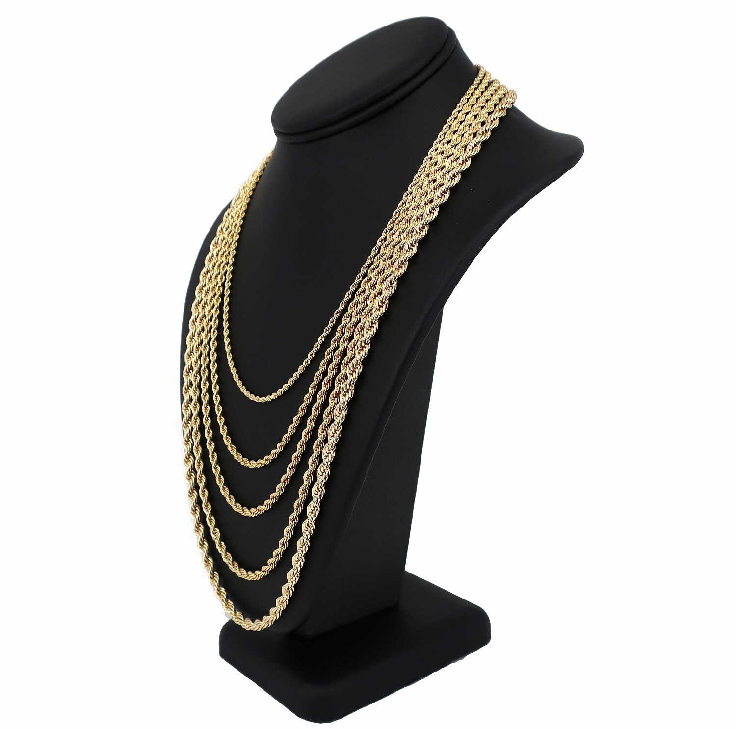 2.5mm to 5mm Rope Chain Necklace Bracelet 16″ 18″ 20″ 24″ 30″ 14K Gold Plated