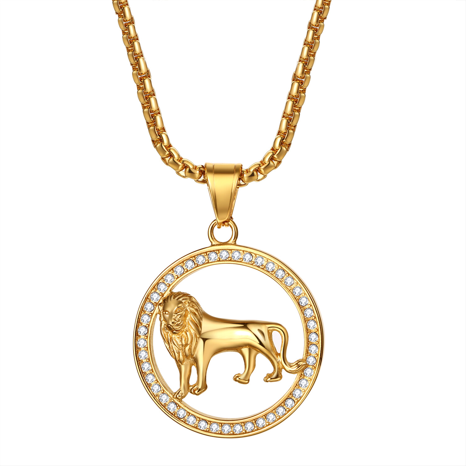 Mens Boys Hip Hop Gold Tone Lion Head Stainless Steel Pendant Necklace Chain 22″