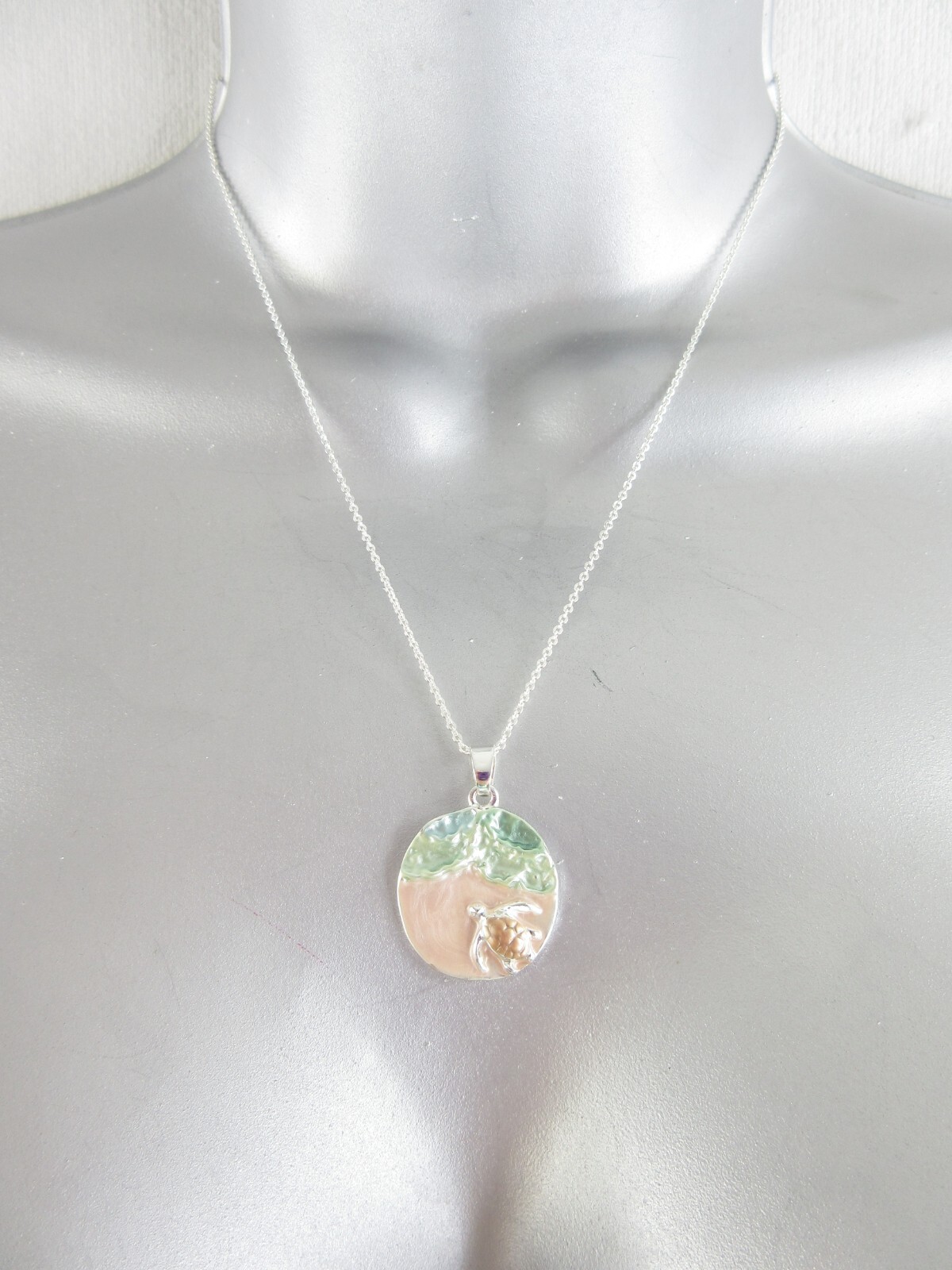Beach Sea Turtle Necklace Pendant Silver Chain Summer Jewelry Ocean Scene Charm