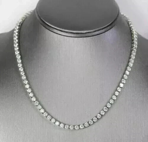 17Ct Round Cut Simulated Diamond 14K White Gold Plated Unisex Tennis Necklace