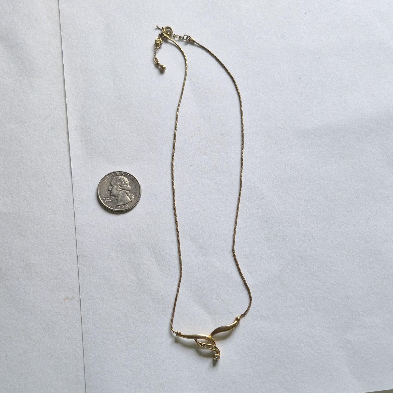 Gold Tone Asymmetrical Swirl Charm Pendant Necklace Adjustable Chain Spring Ring