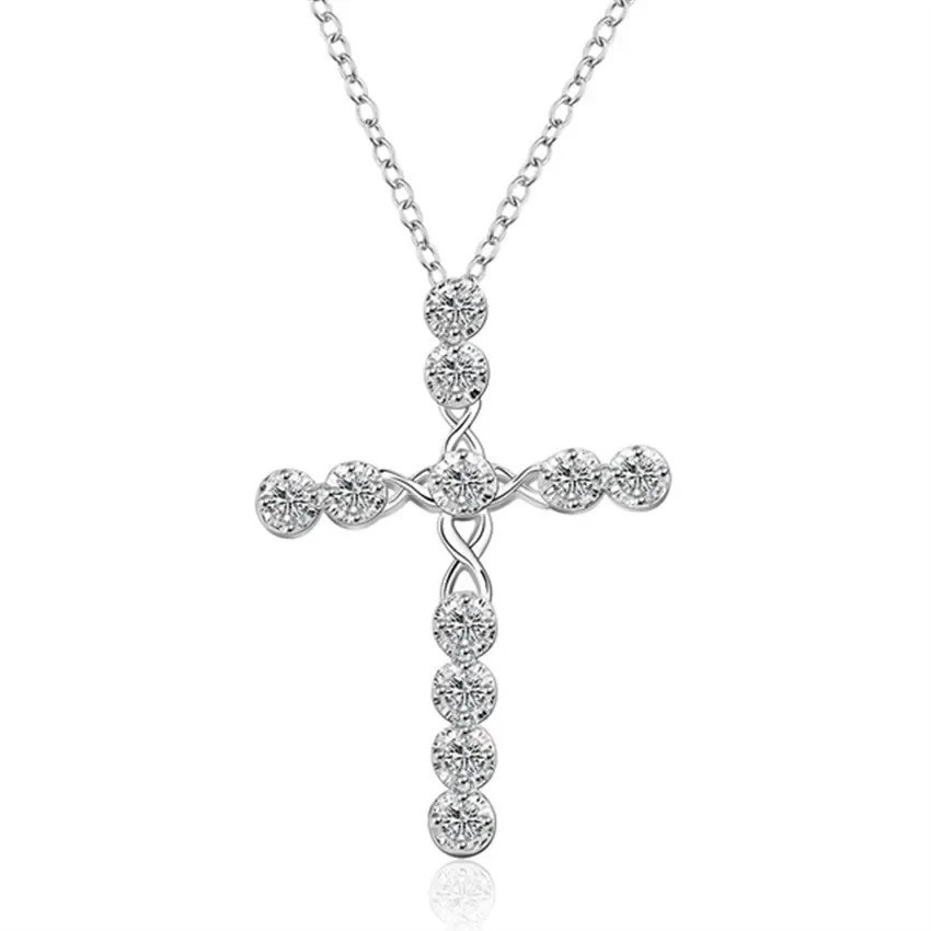 Womens 925 Sterling Solid Silver charm Cross Pendant Necklace 18” Link Chain