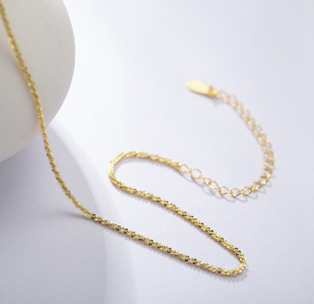 Women Girl 925 Sterling Silver Bling Gold Margarita Chain Choker Necklace 14-17″